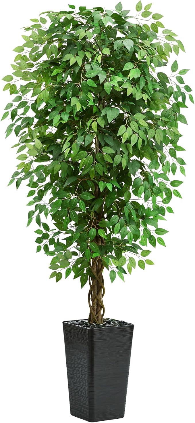 Artificial Ficus Tree 6FT Faux Floor Tree with Planter UV Resistant Potted Fake Silk Plant-Indoor Outdoor Lifelike Fake Ficus Tree for Home, Living Room Bedroom Topiary Tree
