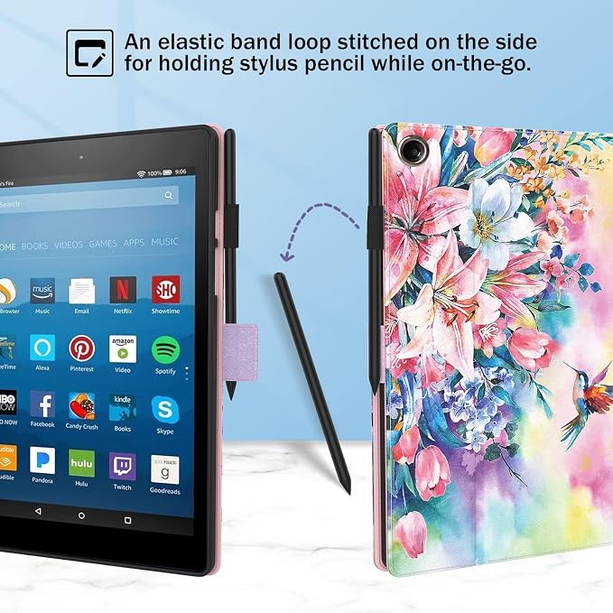 Dteck for Fire HD 8 Tablet Case (8th/7th/6th Generation-2018/2017/2016 Release) 8 Slim Folio Case with Auto Sleep Wake &amp Stand Function with Hand Strap Protective PU Leather Cute Cover Colorf