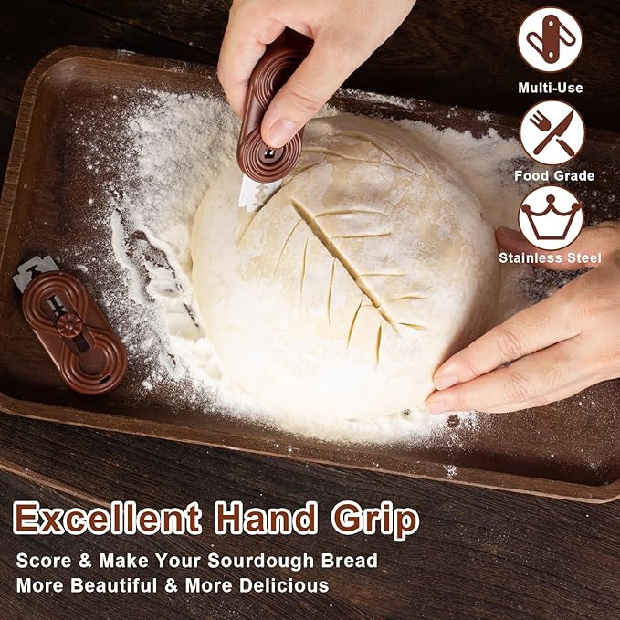 Sis-YaoLan Bread Lame Dough Scoring Knife, Bread Scoring Tool,Upgraded Retractable & Magnetic Design, Anti-Slip Handle Professional Sourdough Tool for Homemade Sourdough Bread with 5 Blades