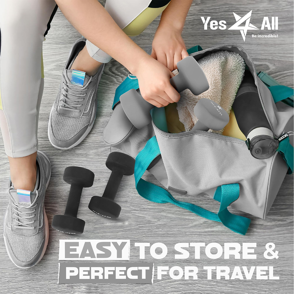 Yes4All Neoprene Coated Dumbbell Hand Weight Sets of 2 - Multiple Weight Options with 15 Colors, Anti-roll, Anti-Slip, Hexagon Shape, Grey, 18 lb Pair
