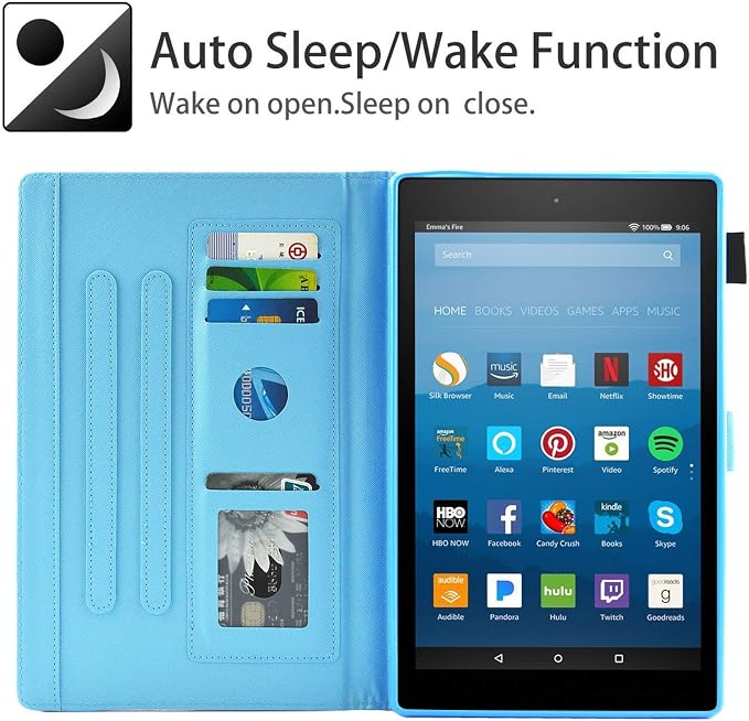 Kindle Fire HD 8 Tablet Case (8th/7th/6th Generation)Smart Stand Synthetic Leather Cover with Auto Wake/Sleep [Card &amp Pencil Holder] for 8 Amazon Fire HD 8 (2018/2017/2016) Blue Sea Beach