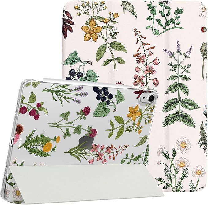 Lovmooful for iPad 9/8/7 Gen Case with Pencil Holder Cute-Bear Flower | Fit for iPad 9/8/7 (10.2-Inch2021/2020/2019 Model9th/8th/7th Generation)Soft TPUTrifold StandProtectiveGirly