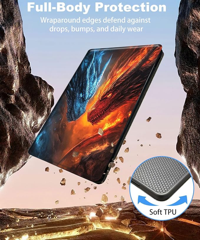 for iPad 11th Generation (A16 2025) 11 / iPad 10th Gen 10.9 2022 Case 360° Rotating PU Leather Stand Cover with Auto Sleep/Wake Shockproof TPU Backl Two Dragons Fighting