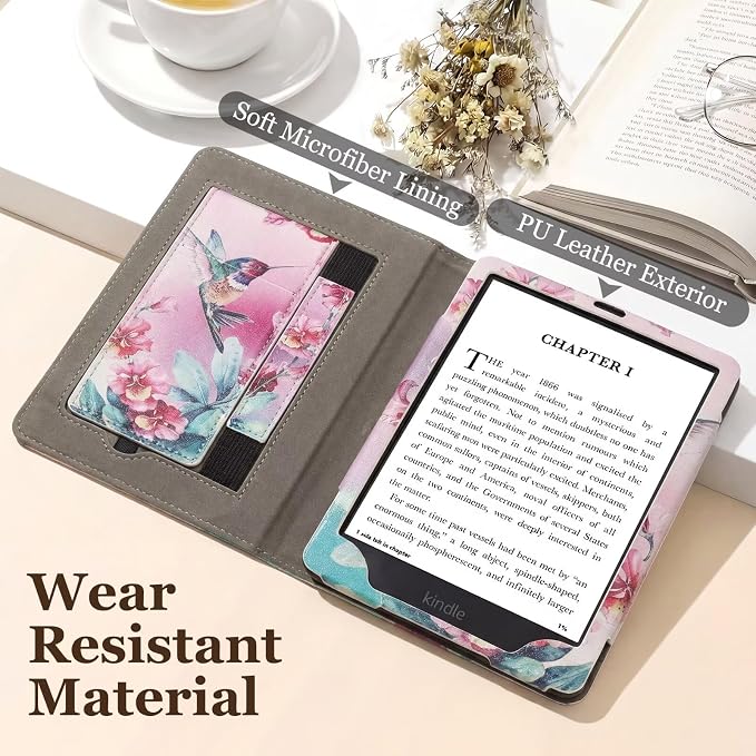 Fancity Case for Kindle Paperwhite 7/6.8 12th/11th Generation 2025 2024 | PU Leather Case with Auto Wake/Sleep Hand Strap for Kindle Paperwhite/Colorsoft Signature Edition 2021 Monet's Garden