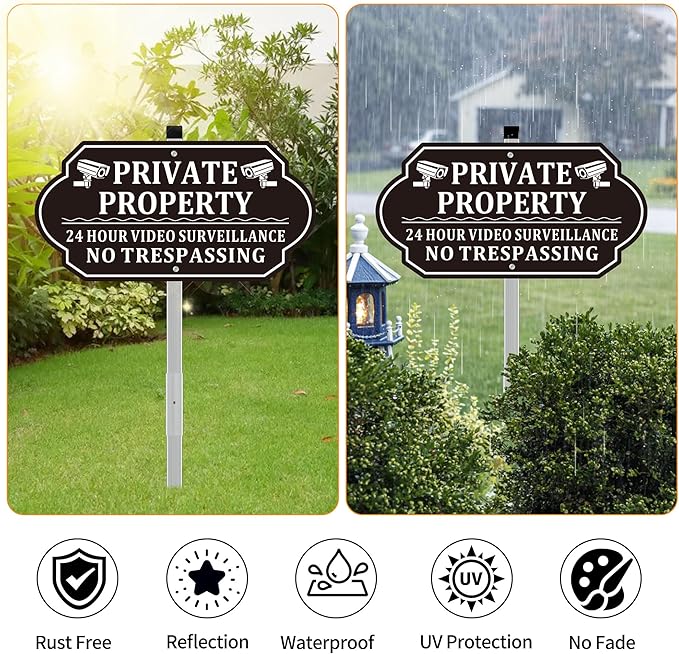 No Trespassing Signs Private Property, Video Surveillance Sign, No Trespassing Video Surveillance Signs, Aluminum Camera Signage for Property with Long Stake Easy to Install for Outdoor (2 Pack)