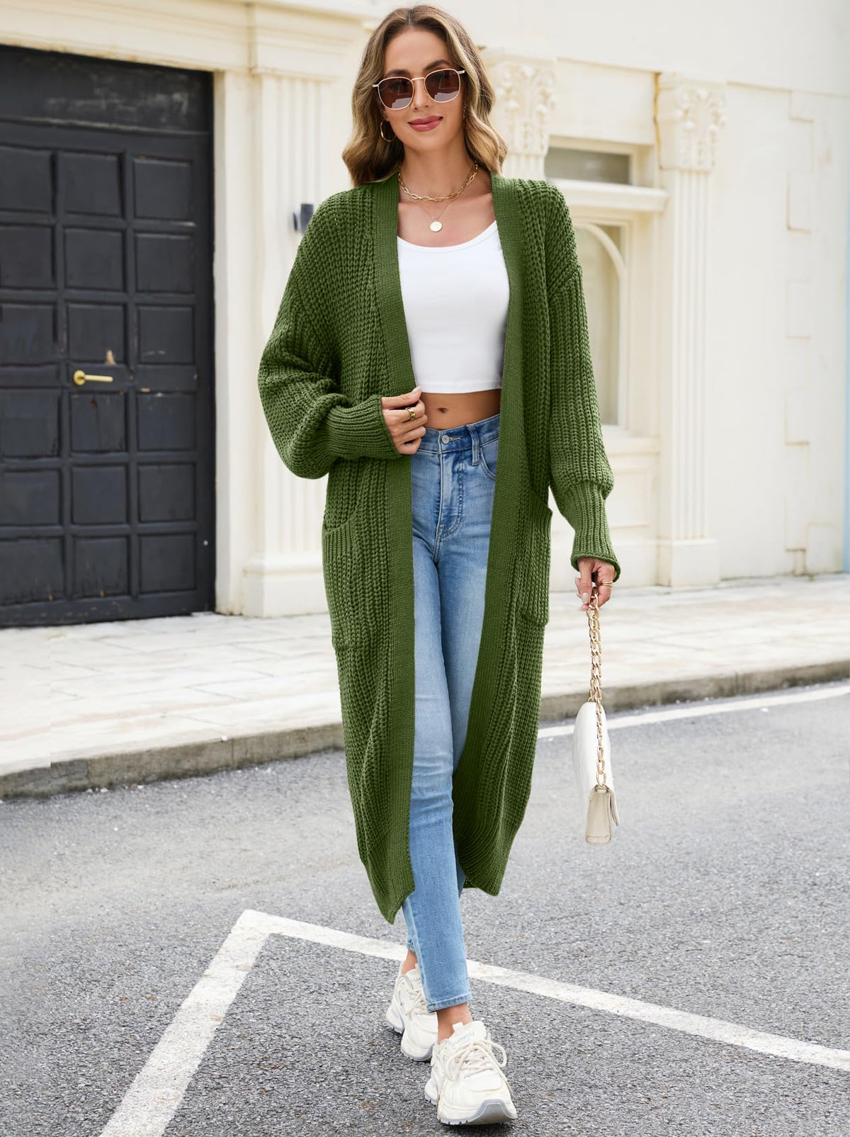 AUGCONE Women's Oversized Cardigans Sweater Long Coat Knit Fall Winter Cozy Outfits with Pockets