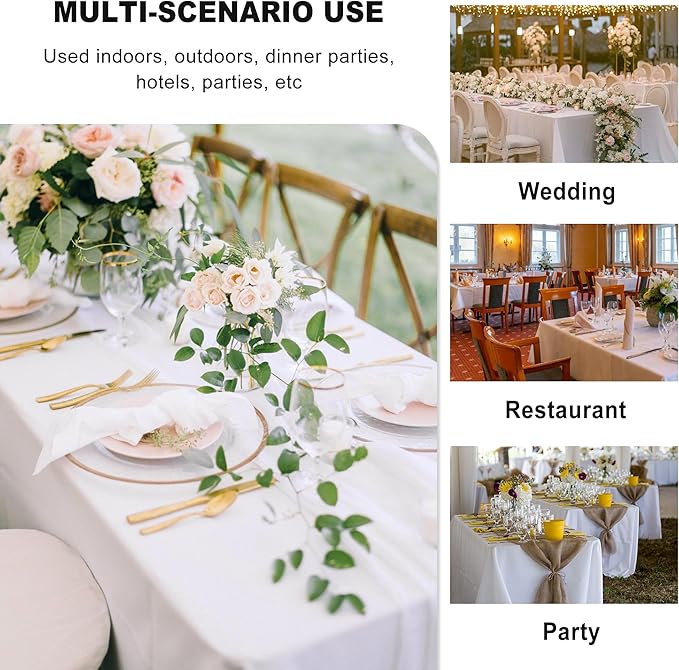 sancua 6 Pack White Tablecloth 90 x 156 Inch - Rectangle Table Cloth for 8 Feet Tables Stain and Wrinkle Resistant Washable Polyester Table Cover for Dining Wedding Banquet Party Buffet Restaurant