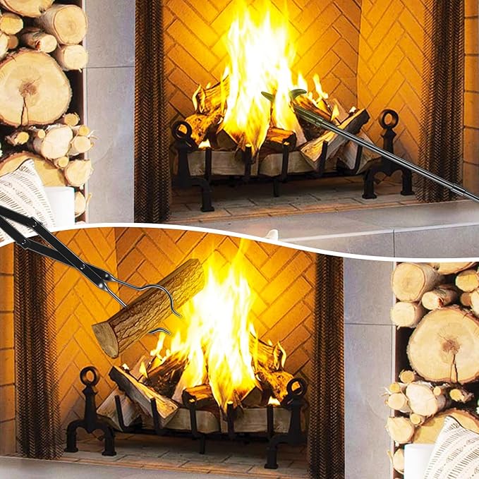 FEED GARDEN 32" Fire Poker & 26" Tongs Set, Fireplace Tools for Fire Pit