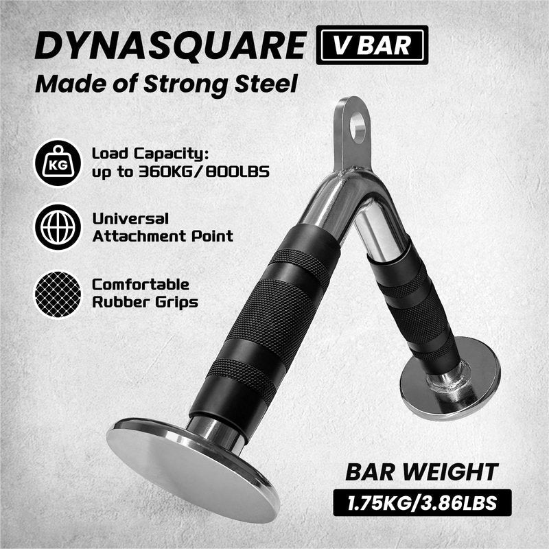 DYNASQUARE Tricep Press Down Cable Machine Attachment, Heavy Duty Solid Steel Body Training Lat Pulldown Home Gym Accessories, Double D Row Handle, V Bar, Ankle Straps, Tricep Rope, Pull Down Bar