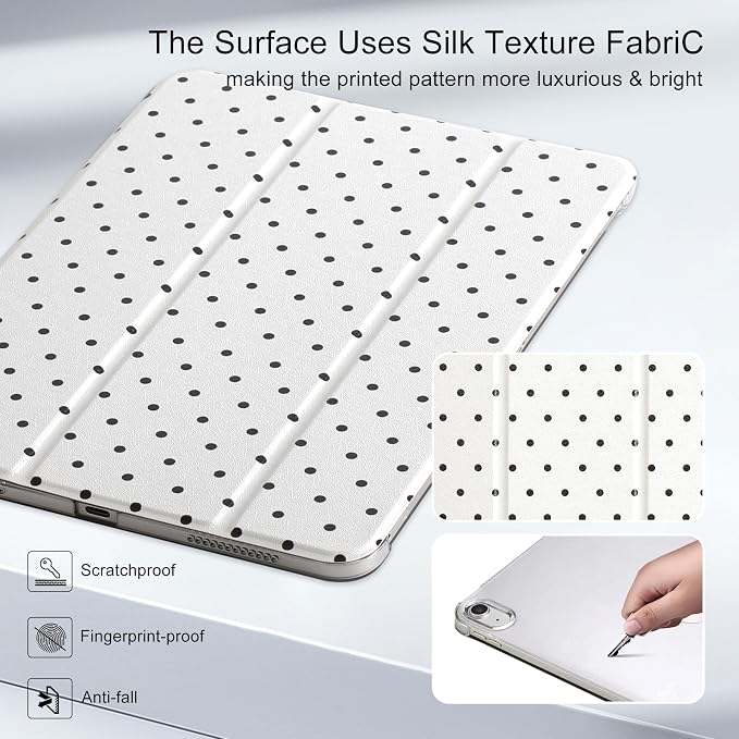 for iPad Air 11-inch M4 2026 M3 2025 M2 2024 iPad Air 5th 2022 / 4th Gen 2020 10.9-inch Slim Foldable Stand Hard PC Translucent Back Shell Smart Cover - [Auto Wake/Sleep]-Black Polka dots