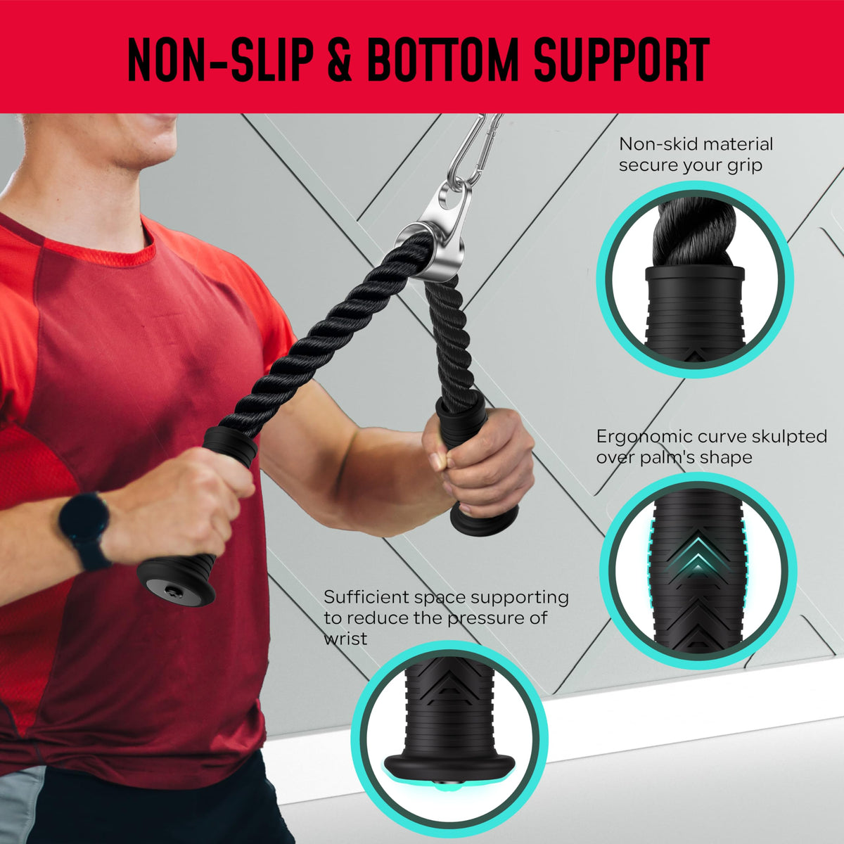 Crostice Tricep Rope Compatible with Tonal Machine, Tricep Pull Down Attachment with Ergonomic Comfort Grips, Accessory for Smart Home Gym & Cable Machine, Wrist Support Base, Soft Rub & Heavy Duty