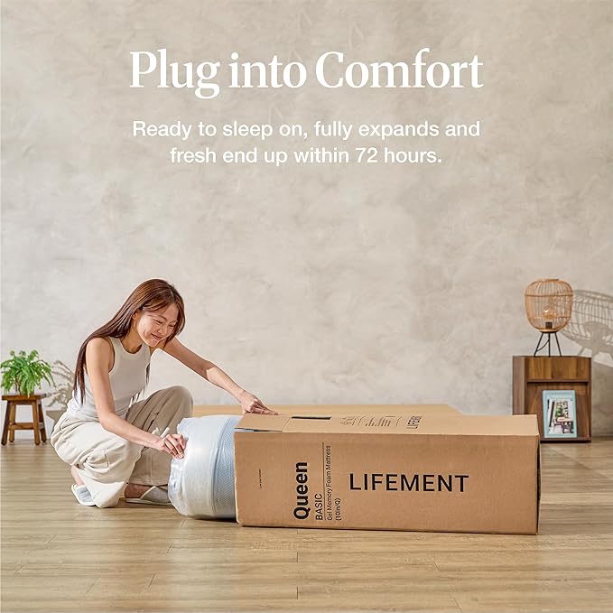 LIFEMENT Basic Queen Graphite Infused Memory Foam Mattress in a Box | Medium Firm Bed, Fiberglass Free, Certified Pressure Relief Foam, Cooling Comfort Sleep, 12 Inch