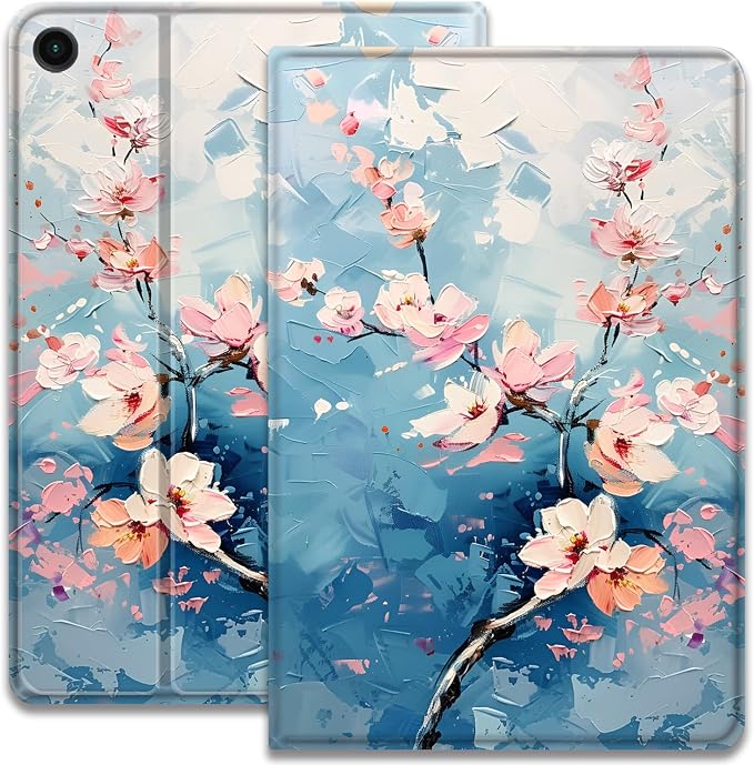 Case for Samsung Galaxy Tab A11 + Plus/A9 + Plus 11 Inch 2025/2023 Ultra-Thin Multi-Angle Protective Cover with Auto Sleep/Wake Black Cat and the Blue Flower
