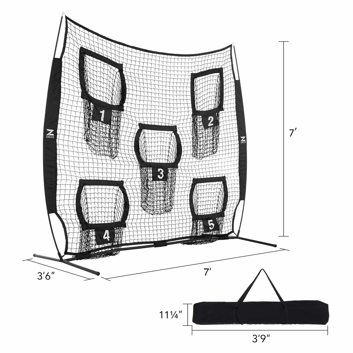ZELUS Football Throwing Net, 7x7ft Football Training Equipment with 5 Target Pockets for Throwing and Passing Practice, Portable Quarterback Trainer Net, QB Throw Accuracy Net with Carry Bag