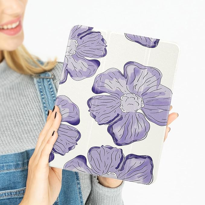 Lovmooful for iPad 9/8/7 Gen Case with Pencil Holder Cute-Bear Flower | Fit for iPad 9/8/7 (10.2-Inch2021/2020/2019 Model9th/8th/7th Generation)Soft TPUTrifold StandProtectiveGirly