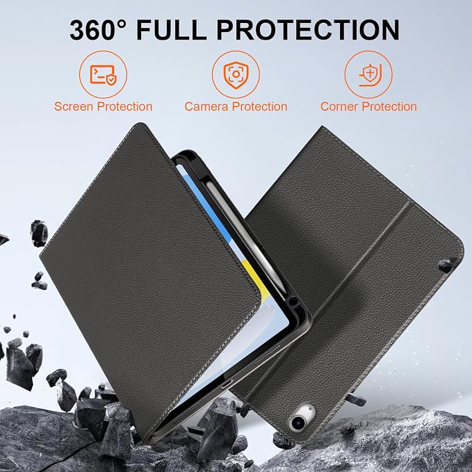 iPad Case 11th Gen 11 &amp 10th Gen 10.9 with Pencil Holder Black | Slim Premium Leather Smart Cover Auto Wake/Sleep Multi-Angle Protective Stand