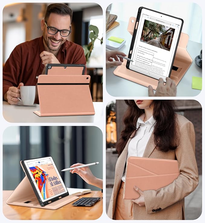 DTTO for iPad 9th/8th/7th Gen Case 10.2 Inch (2021/2020/2019) Brown | 360 Degree Rotating Premium Faux Leather Folio Stand Cover with Pencil Holder Auto Sleep/Wake Multiple Angles Hand Strap