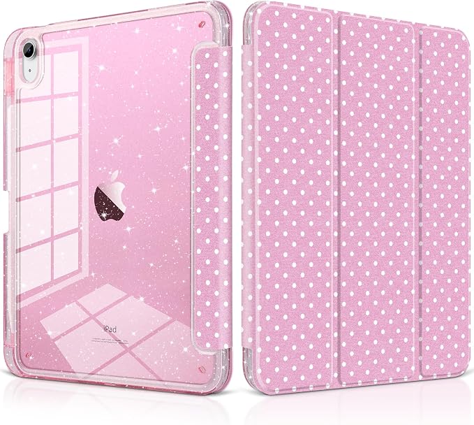 MEEgoodo Case for iPad A16 11th Generation 2025/10th Generation 2022 Glitter Tablet Cases with Transparent Acrylic Back+Trifold Stand +Pencil Holder+Auto Wake/SleepAbstract Sun &amp Palm Tree