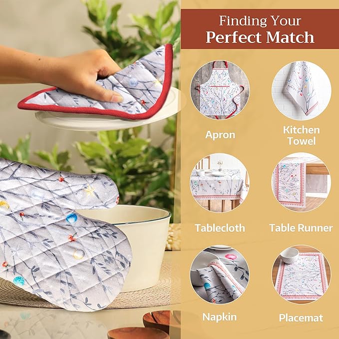 Maison d' Hermine Oven Gloves 100% Cotton Oven Mitt 7" x 13" with Loop Heat Resistant BBQ Cooking Gloves for Thanksgiving Christmas Decorations Baking Handling Hot Pans (Pack of 1, Fairy Christmas)