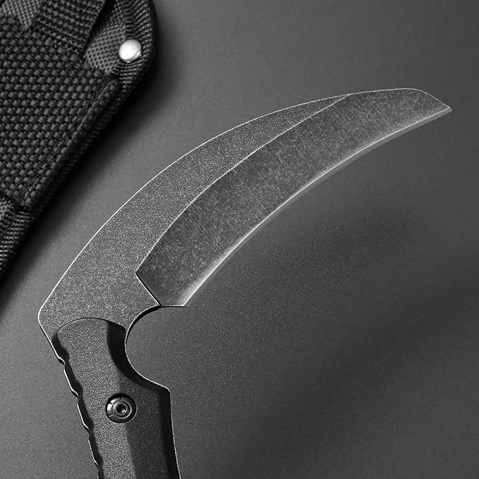 C1398 Camping Axes Billhook Sickle Machete Knife Brush Clearing Sickle Machetes D2 Steel Blade G10 Handle Hatchet for Outdoor Activities,Yard Work, Small Grass Sickle Machete,Harvest Knife