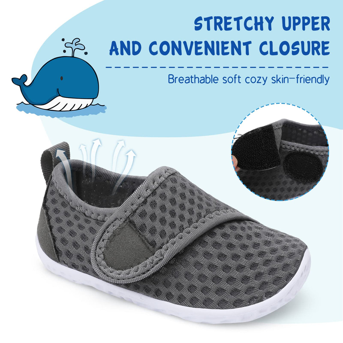 LeIsfIt Toddler Water Shoes Boys Girls Barefoot Aqua Socks Kids Breathable Quick-Dry Swim Shoes for Beach Pool Surf, Dark Grey, 6 Toddler