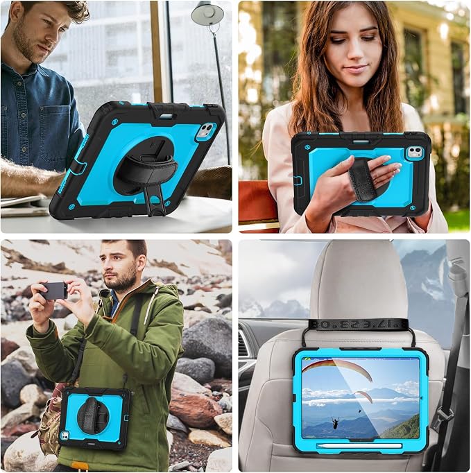 iPad Pro 11 Inch Case 2024 with Screen Protector Pen Holder | iPad Pro 11 5th Generation Case | Three Layer Shockproof Defender Protective Cover W/Stand Hand Strap for iPad A2836/A2837 | Black
