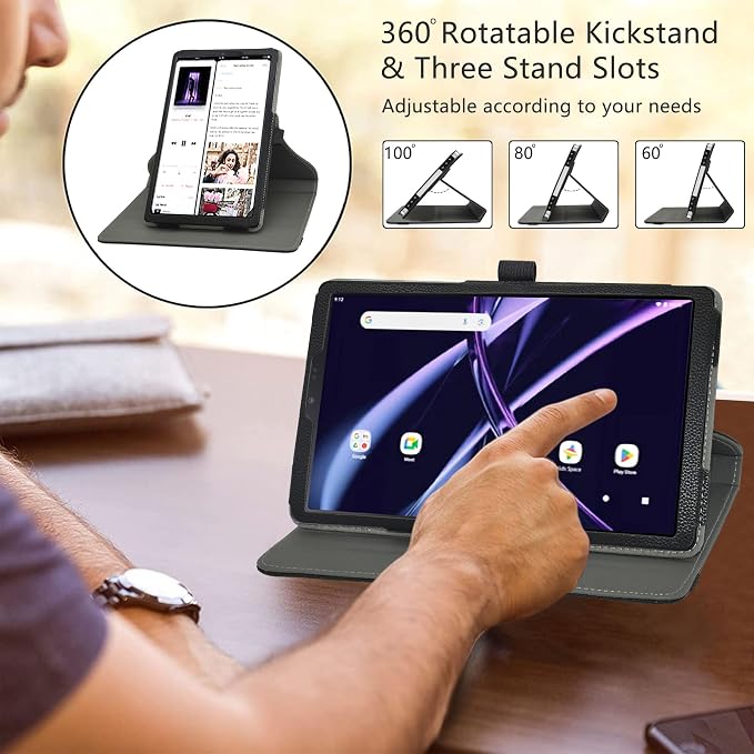 LiuShan Compatible with Acer Iconia Tab A8 Case，360 Degree Rotation Stand PU Cover for Acer Iconia Tab A8 8.7 Tablet（Not Fit Other TabletBlack