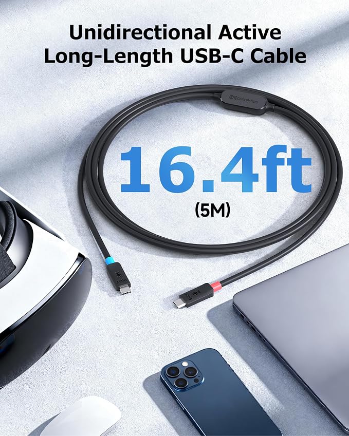 Cable Matters Unidirectional 10Gbps Active USB C Cable 10ft / 3m | [4K@60Hz Video 60W Charging 10Gbps Data Transfer] for Apple Vision Pro Meta Quest 3 VR Headsets Portable Monitors