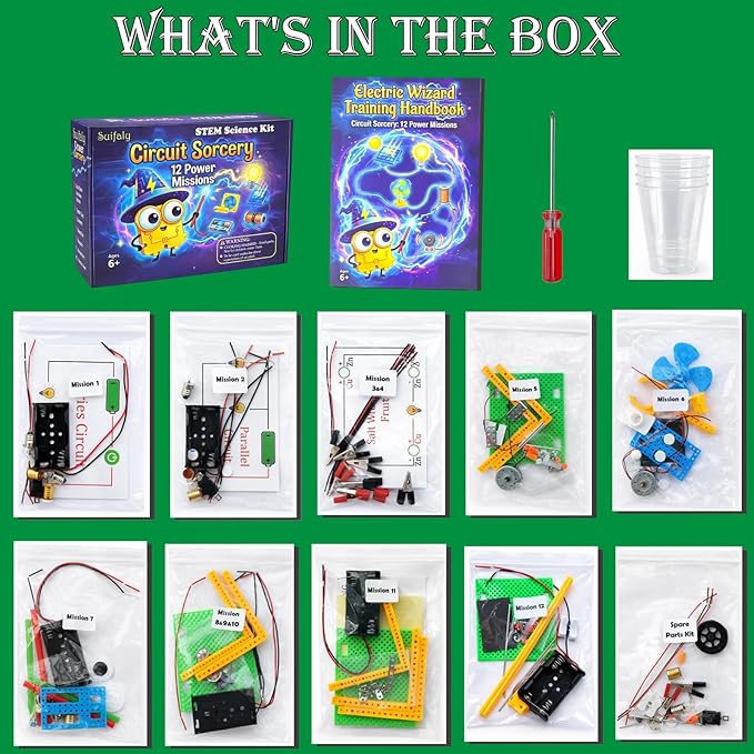 Circuit Sorcery Electric STEM Science Kit for Kids - 12 Power Missions Electricity & Electronics Experiments Lab - Energy Exploration Toy Kit for Boys & Girls - Educational Gift Ages 6+