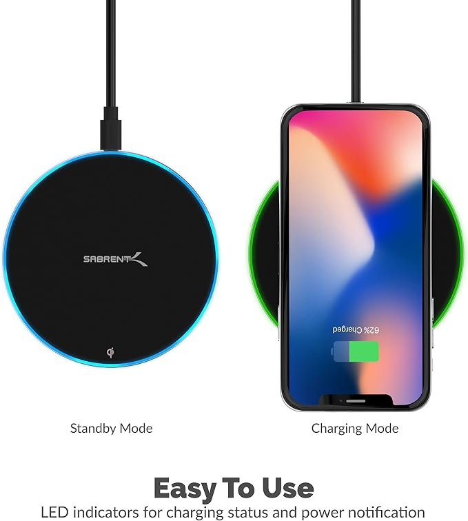 SABRENT 10W qi Wireless Fast Charger Charging Pad Universally Compatible with All qi Enabled Phones [AC Adapter Not Included] Black (WL-QIFC)
