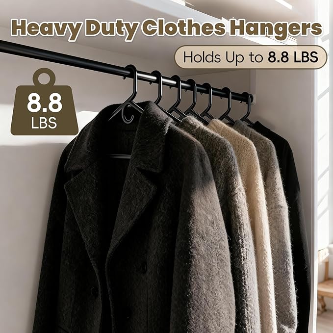 Black Plastic Hangers 18 Pack, Heavy Duty Clothes Hangers with Center Hook & Non-Slip Pants Bar for Standard Size Shirts, Pants, Coat, Dresses, Jackets, Scarves and Belts
