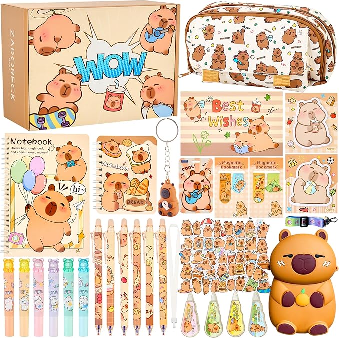 Cute Capybara Stationery Gift Set for Kids,30 Piece Animal Theme School Supplies Kit with Pencil Case,Notebook & Stickers,Practical and Fun for Birthday,Easter& Festivals Gift Girls Boys