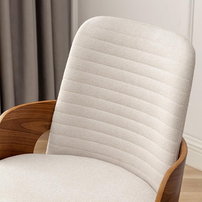 Dining Room Chairs Set of 4,Mid Century Modern Kitchen Chairs,Upholstered Beige Fabric Accent Chairs,Metal Legs Wooden Desk Chairs Armless and No Wheels for Kitchen Dining Living Room