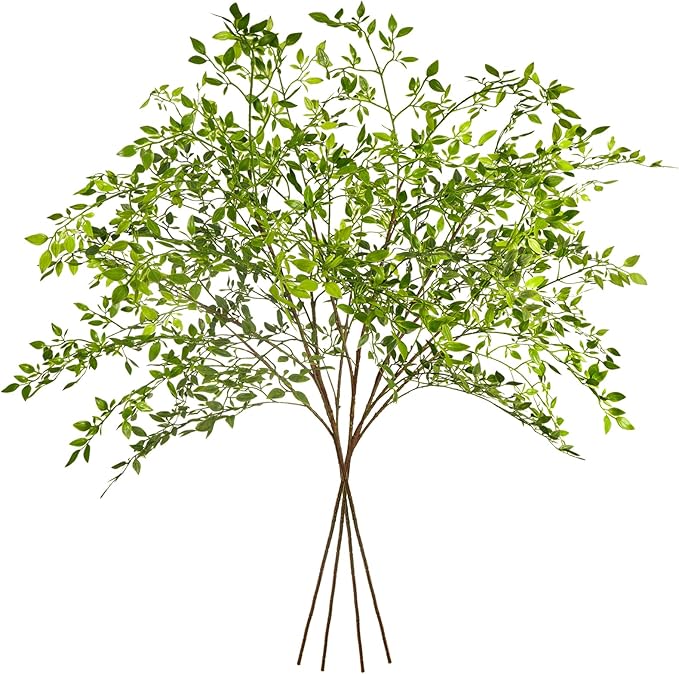 Artificial Greenery Stems, 43.3" Nandina Branches Tall Faux Plant Stems for Vase, Greenery Decor Stems Leaves Bunches for Shop Garden Office Home Décor(4Pcs,Green)