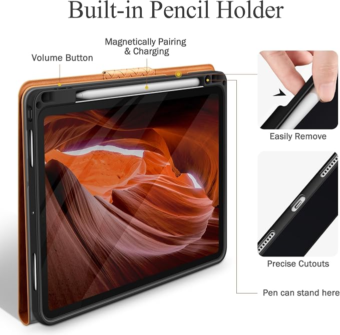 auaua Case for iPad Pro 11 inch (4th 3rd 2nd &amp 1st Gen) with Pencil Holder Auto Sleep/Wake PU Leather (Brown)