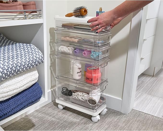 iDesign The Sarah Tanno Collection 5-Drawer Stacking Cosmetic Organizer Cart, Clear