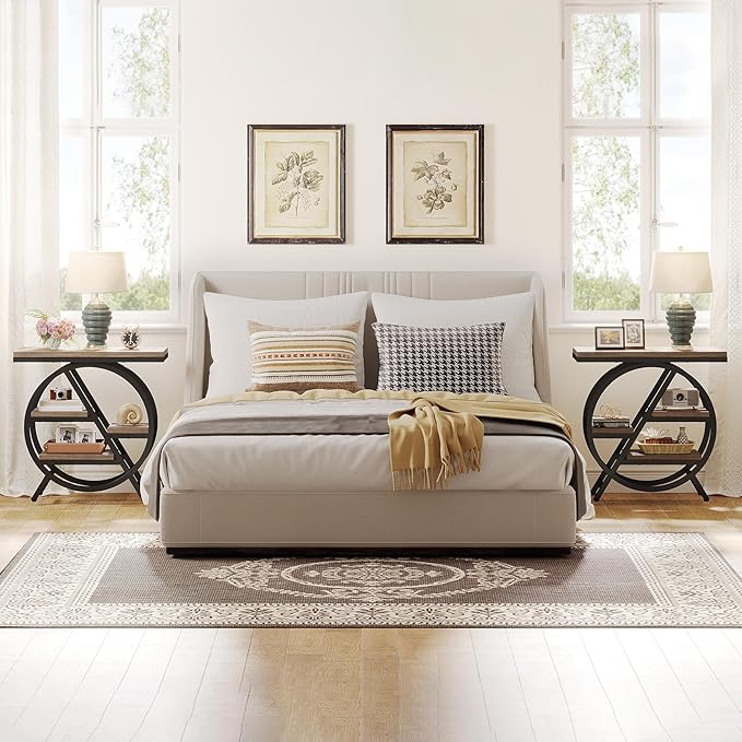 Tribesigns End Table for Living Room, 3-Tier Narrow Side Table with Storage, Wood Sofa Side Table with Geometric Metal Frame, Industrial Nightstand and Bedside Table for Bedroom