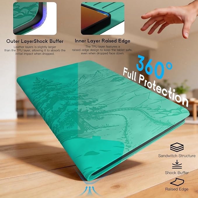 Galaxy Tab S10 Lite / S10 FE / S9 FE Case(10.9 Inch) Frozen Lake Premium Leather with Soft-Touch Feel Built-in Card Slots Adjustable Kickstand Slim and Lightweight ICY Blue