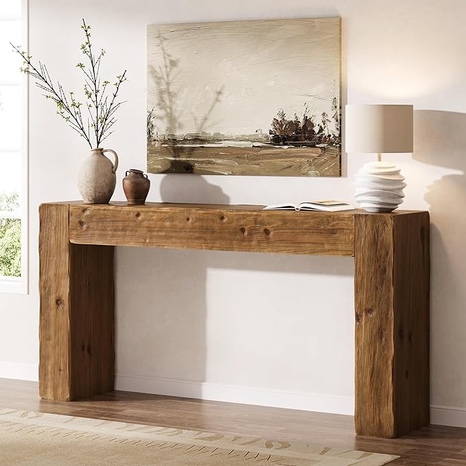 Solid Wood Console Table, 63-Inch Farmhouse Sofa Table Behind Couch for Entryway, Living Room, Foyer, Easy Assembly (Rustic Brown)