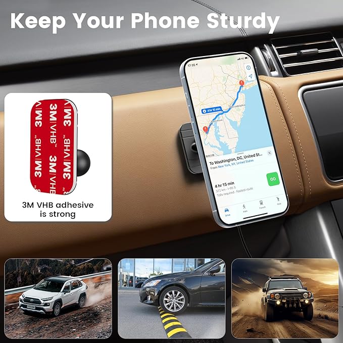 OHLPRO for 15W MagSafe Car Mount Charger for iPhone 16, Fast Wireless Charging, Magnetic CD Slot Holder with 3M Adhesive Base for Dashboard, Aluminum Shell, Compatible with iPhone 16/15/14/13 Pro Max