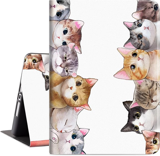 Vimorco for iPad 10.2 Case 9th Generation Cover Flower Cats for iPad 9th/8th/7th Generation Case Slim Soft Rubber Back Adjustable Stand Auto Wake/Sleep Smart Black Cat