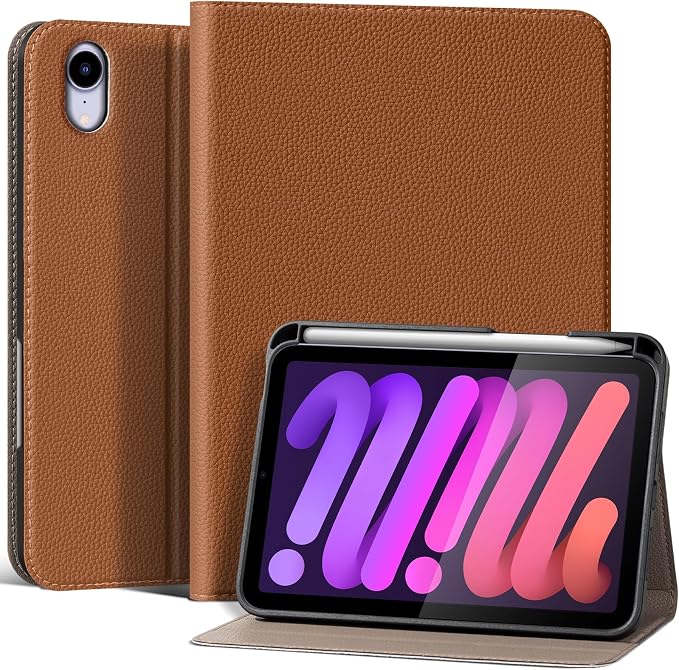 Case for iPad Mini7(A17 Pro) 2024/6th 2021 8.3 with Pencil Holder | Leather Protective Shockproof Smart Cover Adjustable Stand Auto Wake/Sleep Multiple View Angles Black