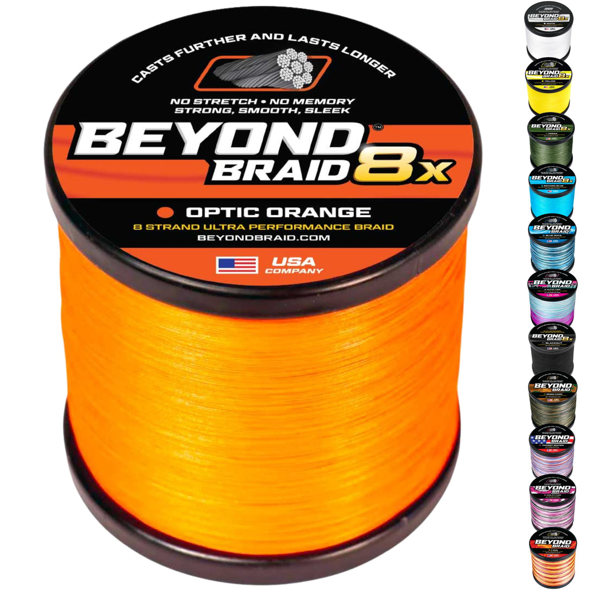 Beyond Braid Braided Fishing Line - Optic Orange 8X - No Fade - 2000 Yards 80LB