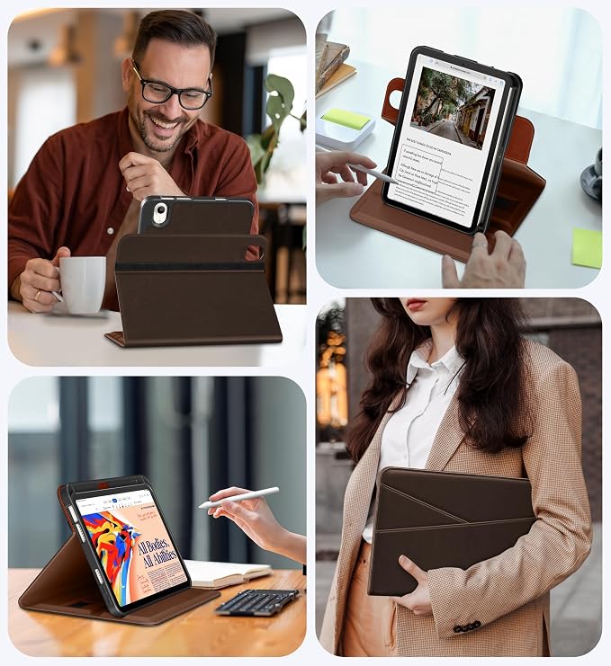 DTTO for iPad mini 7 A17 Pro 2024 aslo fit iPad mini 6 2021 Dark Brown | 360 Degree Rotating Premium Faux Leather Folio Stand Cover with Pencil Holder Auto Sleep/Wake Multiple Angles Hand Strap