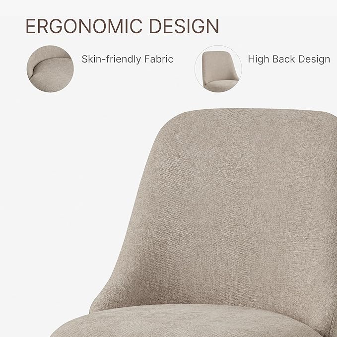 Swivel Dining Chairs Set of 1, Upholstered Mid Century Modern Deskchair with High Back, Linen Fabric Kitchen Chairs for Dining Room, Bedroom, Dressing Room, Khaki