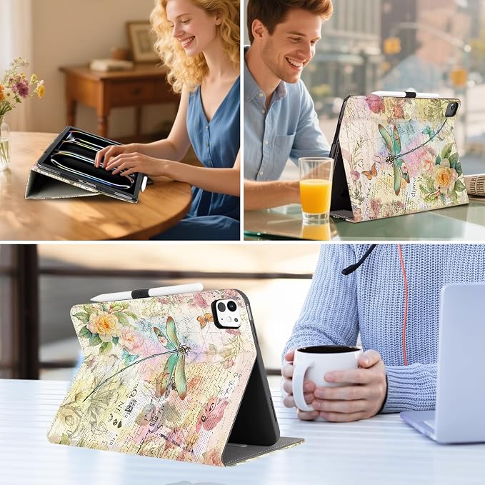 Vimorco for iPad Pro 11-inch Case M5/M4 2025/2024 for iPad Pro Case 11 Inch M5/M4 Pencil Holder/Hand Strap/Pocket/Screen Protection Band 3 Adjustable Angles Auto Sleep/Wake Beach Blue Ocean