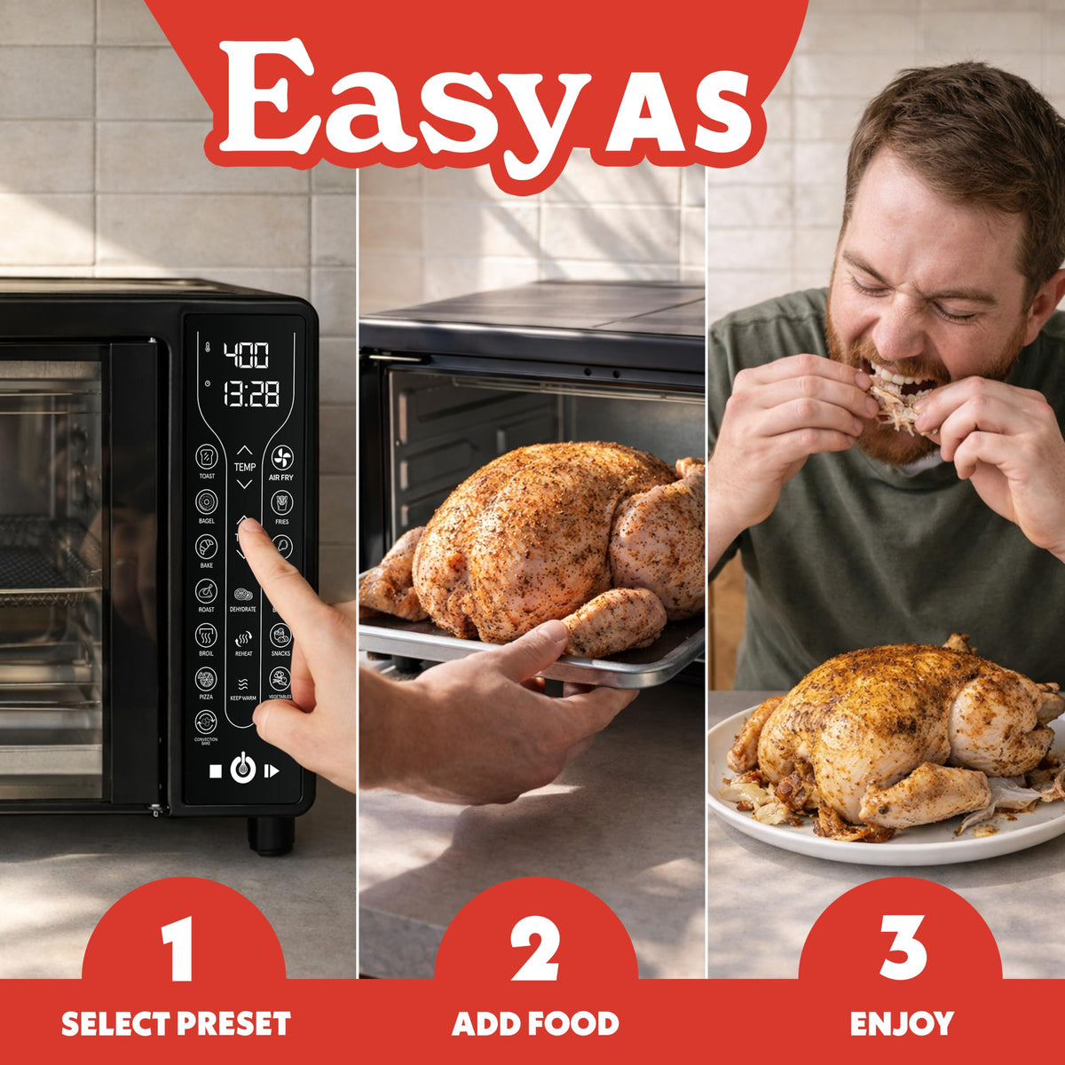 Gourmia French Door Air Fryer Toaster Oven – 6-Slice Capacity, FryForce 360°, Digital Display with 17 Cooking Presets, Black