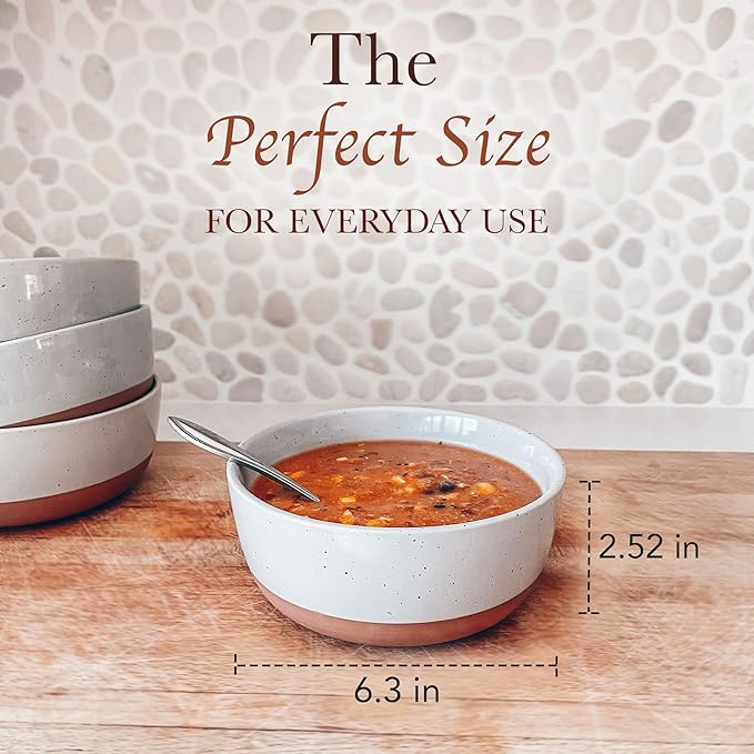 Mora Ceramic Flat Bowls Set of 4-25 oz- For Soup, Salad, Rice, Cereal, Breakfast, Dinner, Serving, Oatmeal, etc - Microwave, Dishwasher and Oven Safe Porcelain Bowl for Eating and Kitchen- Earl Grey