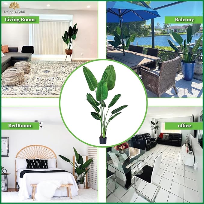 One 5 Foot Artificial Silk Bird of Paradise Palm Tree Potted Plant by Bagari