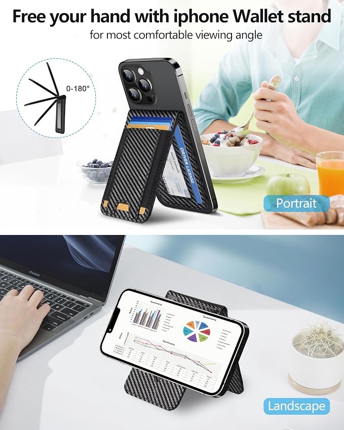 ExtreLife 2-in-1 Magsafe Wallet Adjustable Stand Open ID Window Magnetic Wallet for iPhone 17/16/15/14 Pro Max/14 Pro/14 Plus/13/12 Series 9 Cards Holder Vegan Leather Black